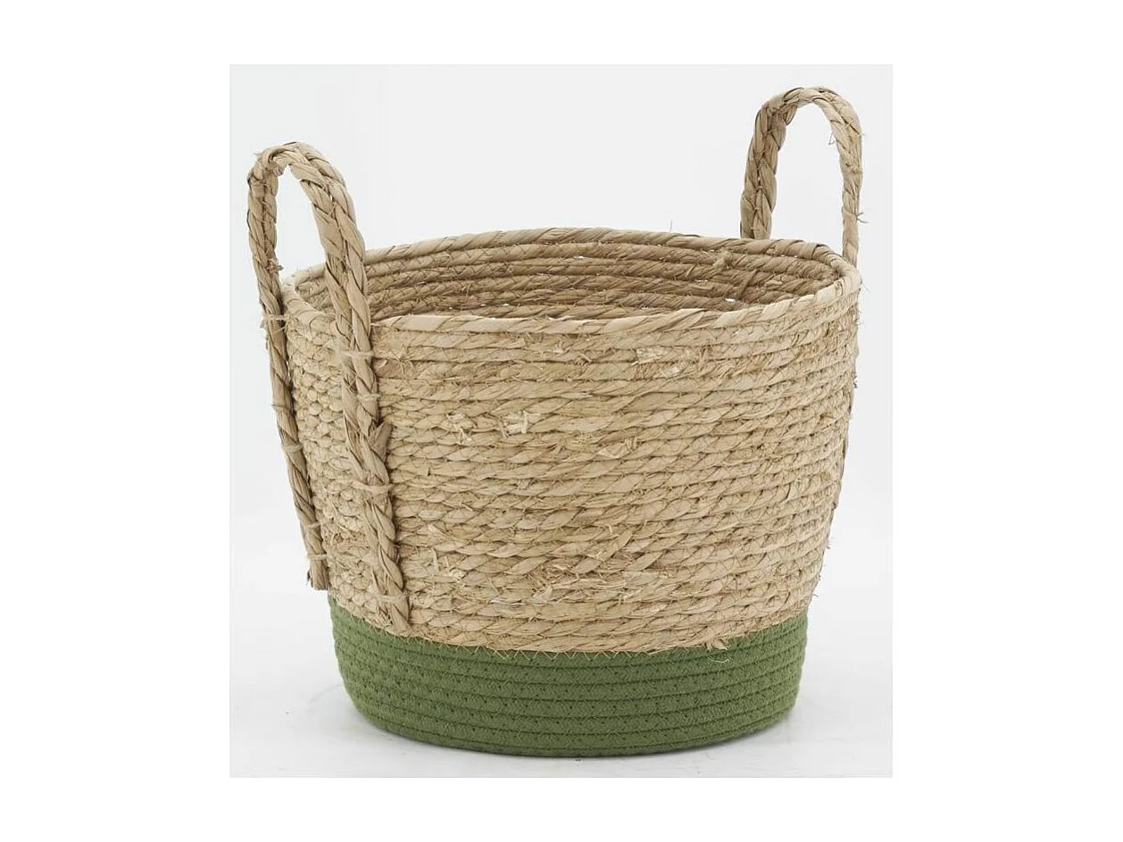 Cache-pots en jonc naturel et coton vert (lot de 3)