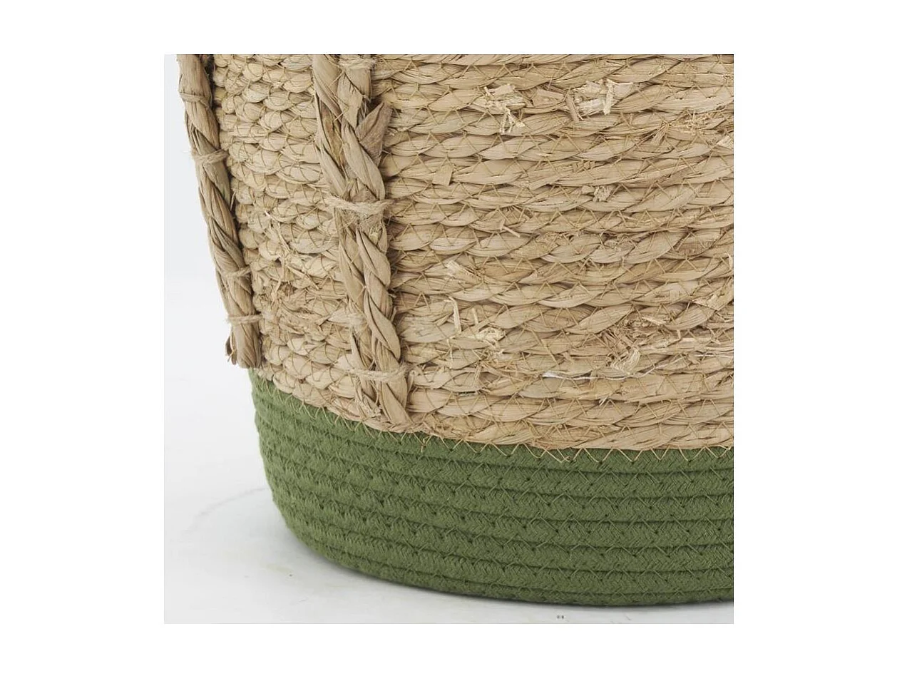 Cache-pots en jonc naturel et coton vert (lot de 3)