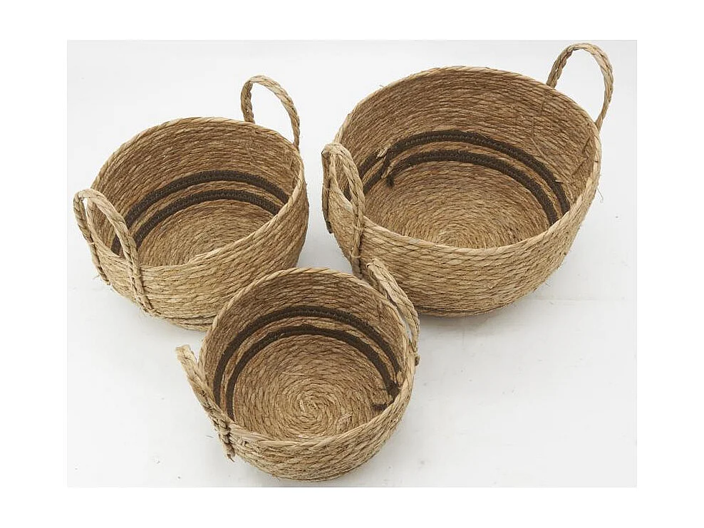 Cache-pots en jonc naturel et coton brun Boule