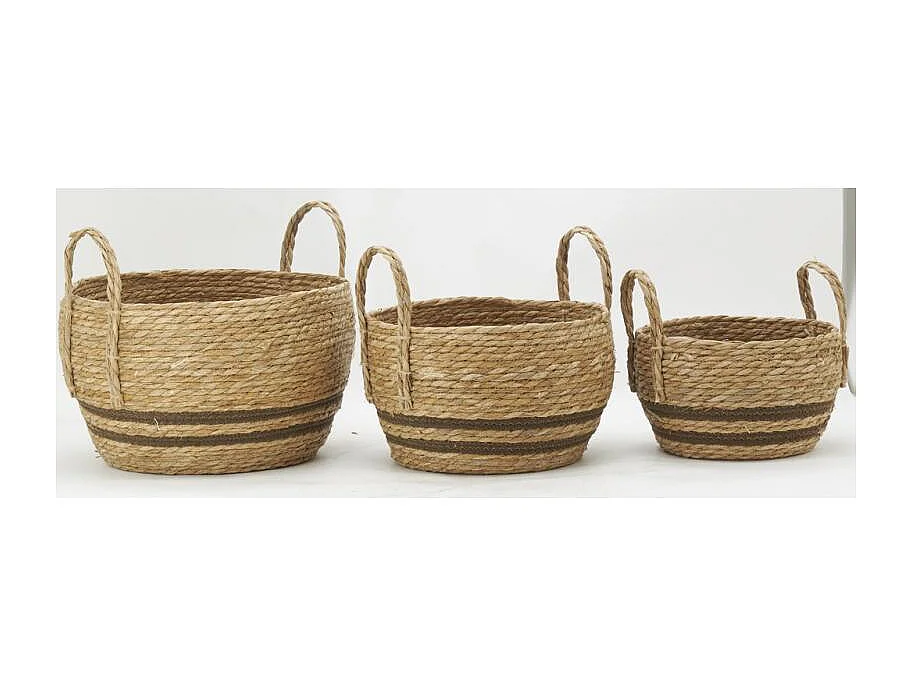 Cache-pots en jonc naturel et coton brun Boule