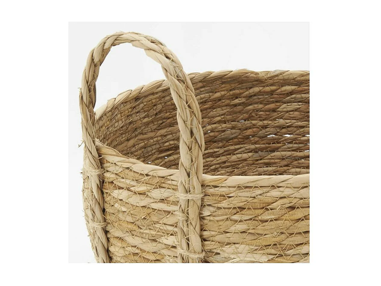 Cache-pots en jonc naturel et coton brun Boule