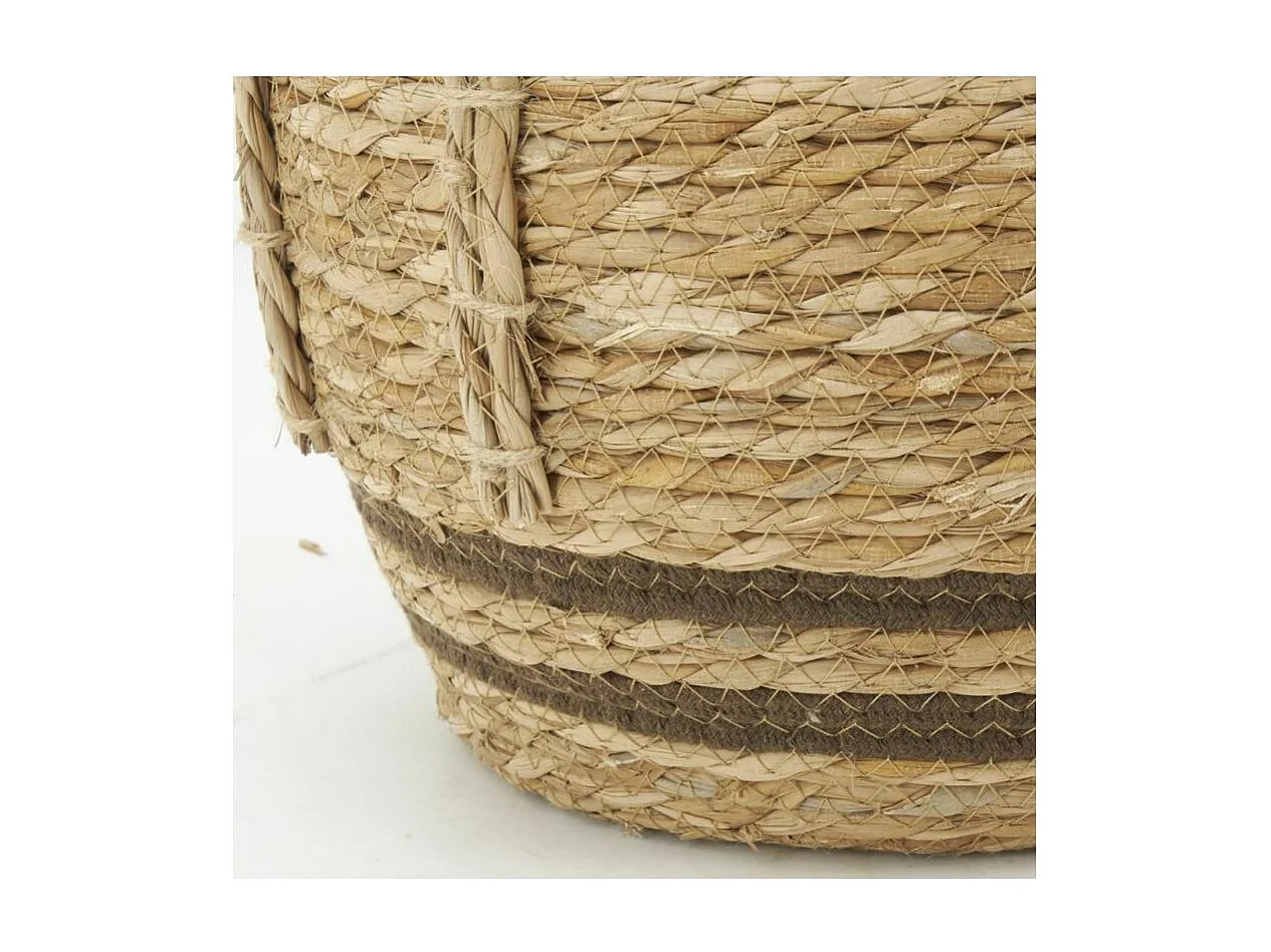 Cache-pots en jonc naturel et coton brun Boule