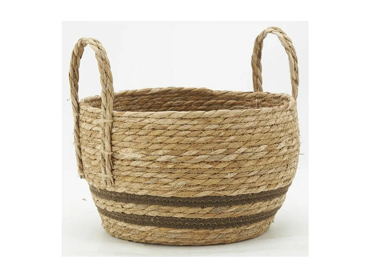 Cache-pots en jonc naturel et coton brun Boule