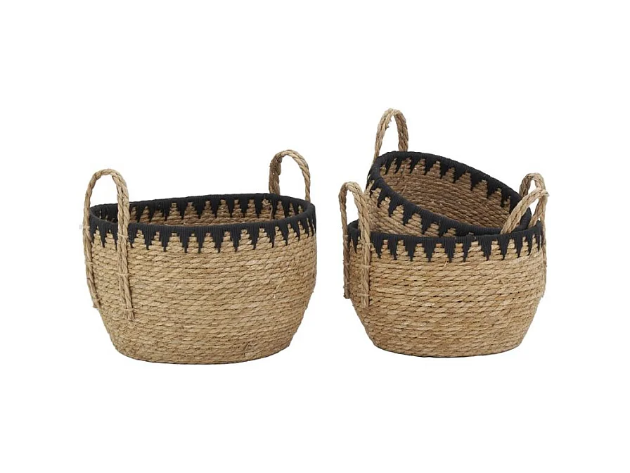 Cache-pots en jonc naturel et triangles noirs (lot de 3)
