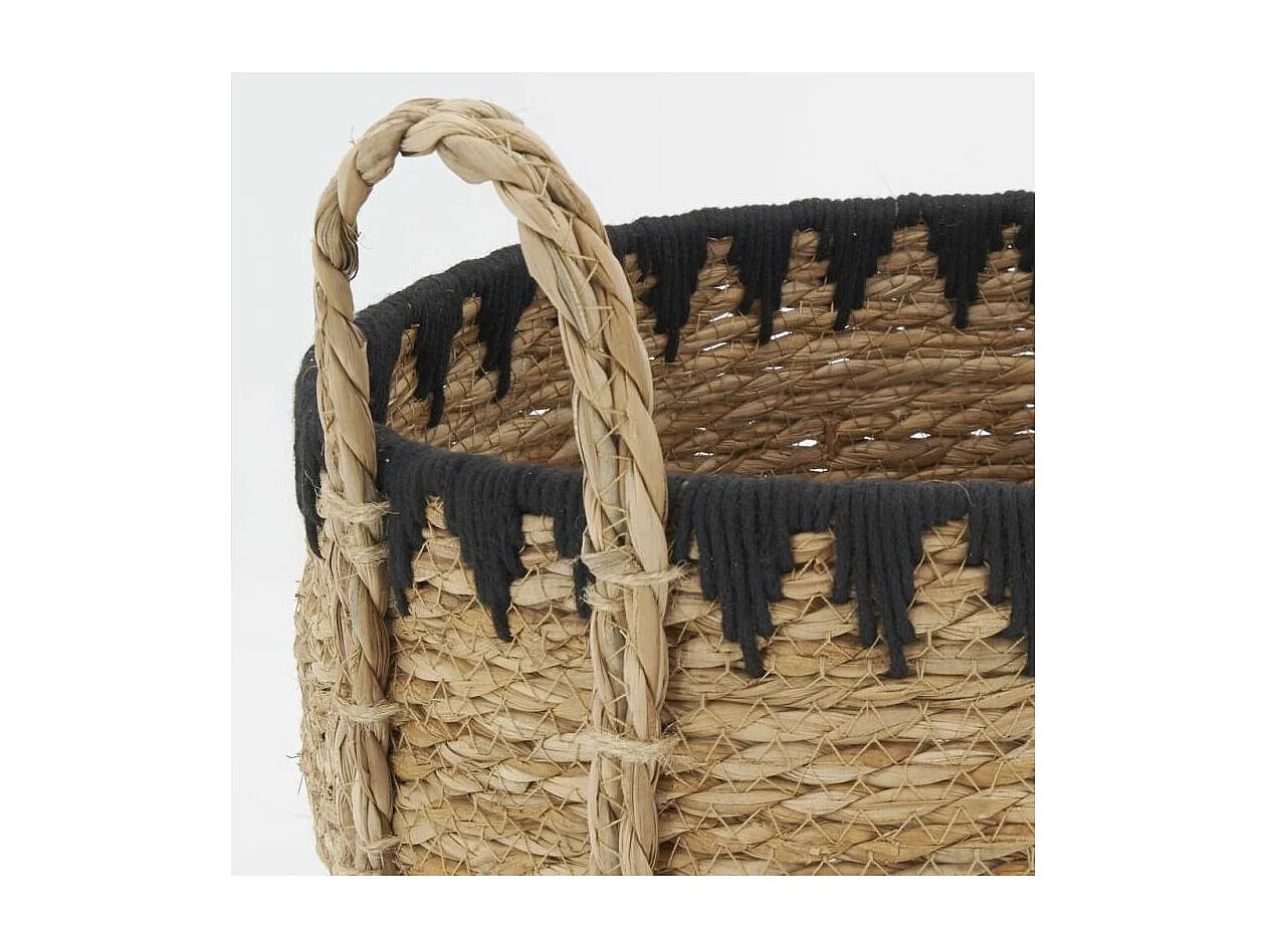 Cache-pots en jonc naturel et triangles noirs (lot de 3)