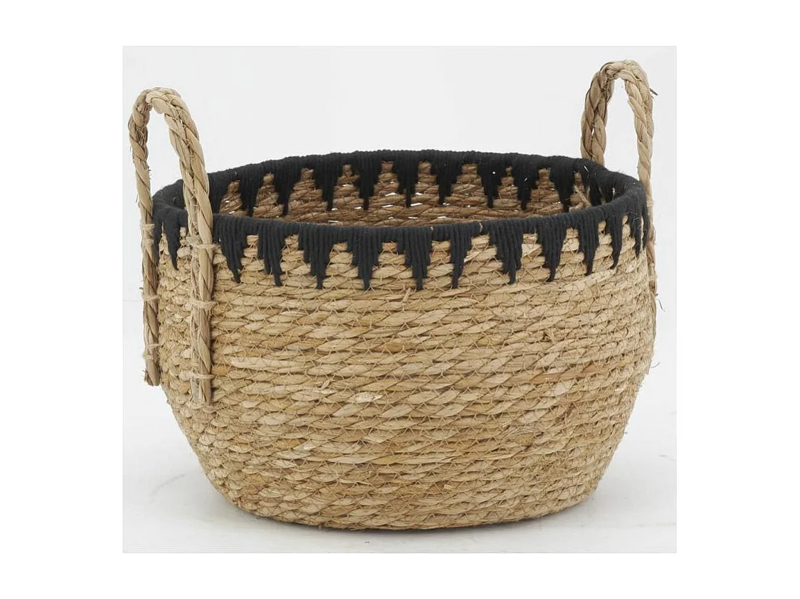 Cache-pots en jonc naturel et triangles noirs (lot de 3)