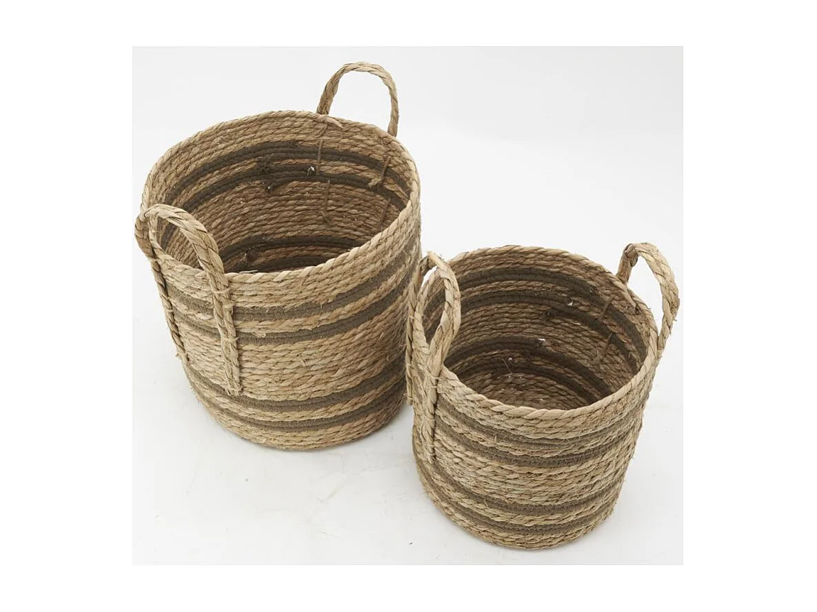 Cache-pots en jonc naturel et coton brun (lot de 2) Droit