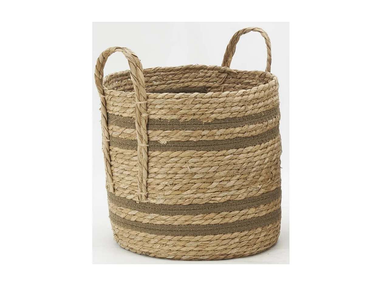 Cache-pots en jonc naturel et coton brun (lot de 2) Droit
