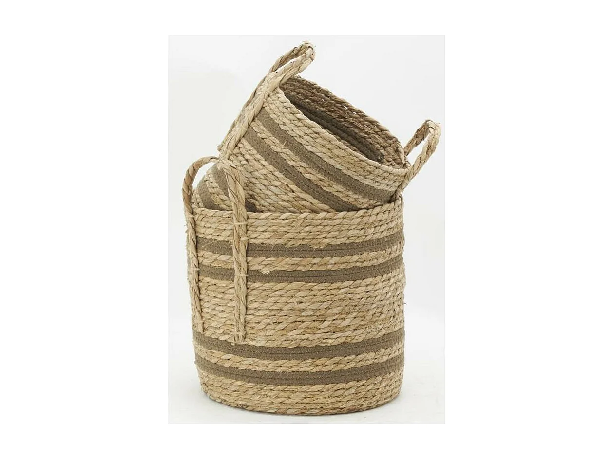 Cache-pots en jonc naturel et coton brun (lot de 2) Droit