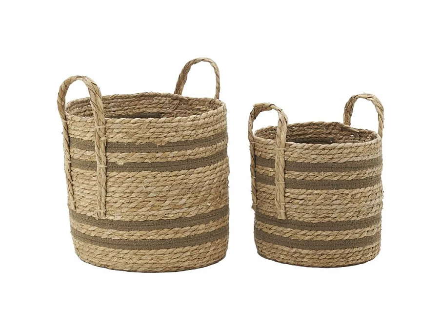 Cache-pots en jonc naturel et coton brun (lot de 2) Droit