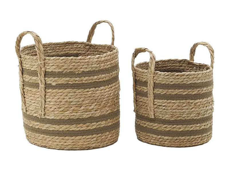 Cache-pots en jonc naturel et coton brun (lot de 2) Droit