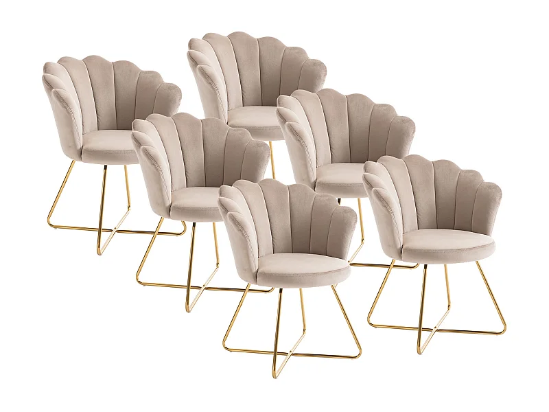 Stuhl 6er-Set - Samt & Metall - Beige & Goldfarben - FIORI II