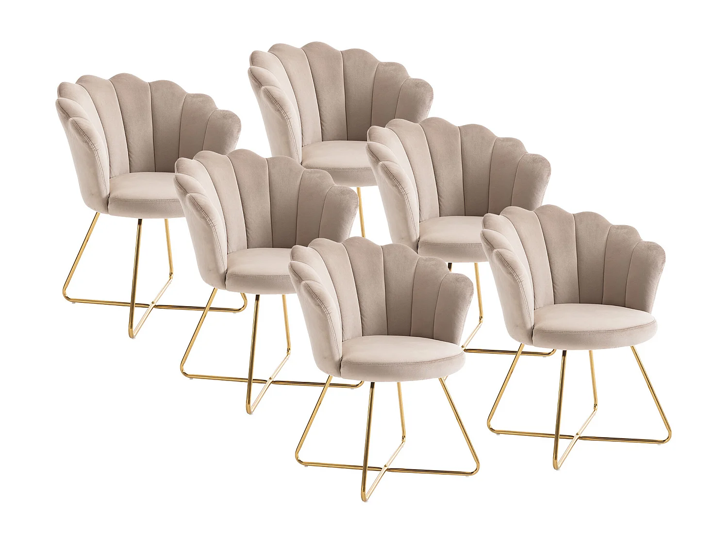 Stuhl 6er-Set - Samt & Metall - Beige & Goldfarben - FIORI II
