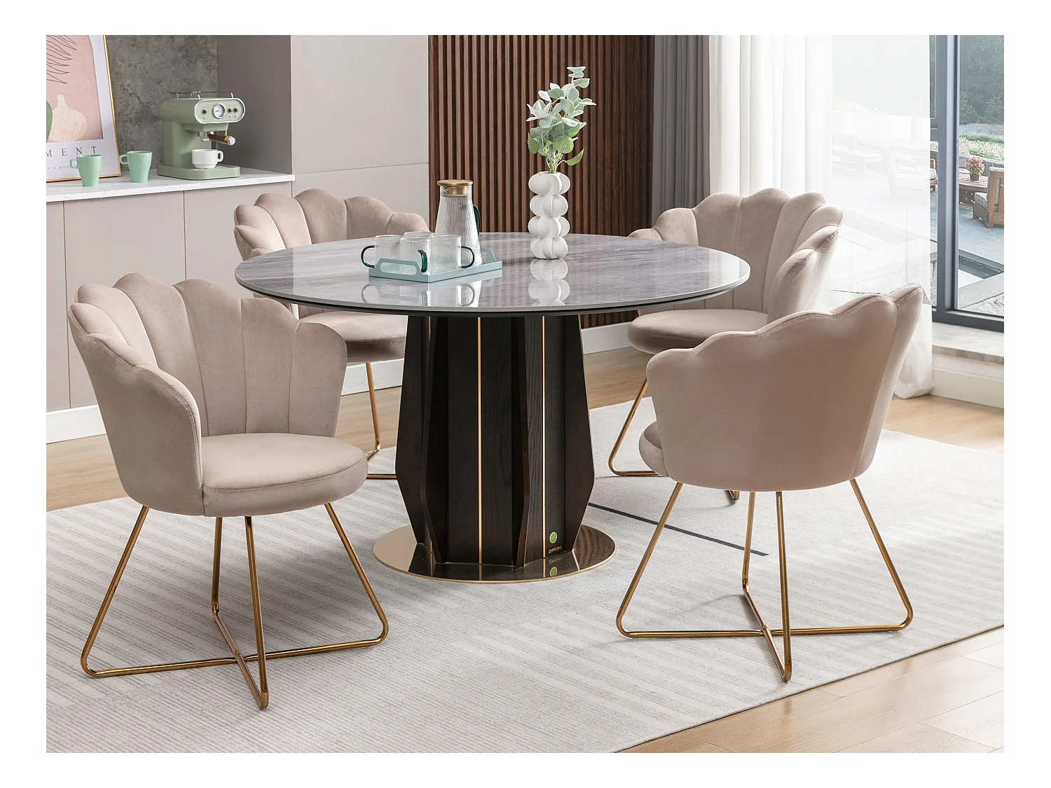 Lot de 6 chaises en velours et métal - Beige et doré - FIORI II