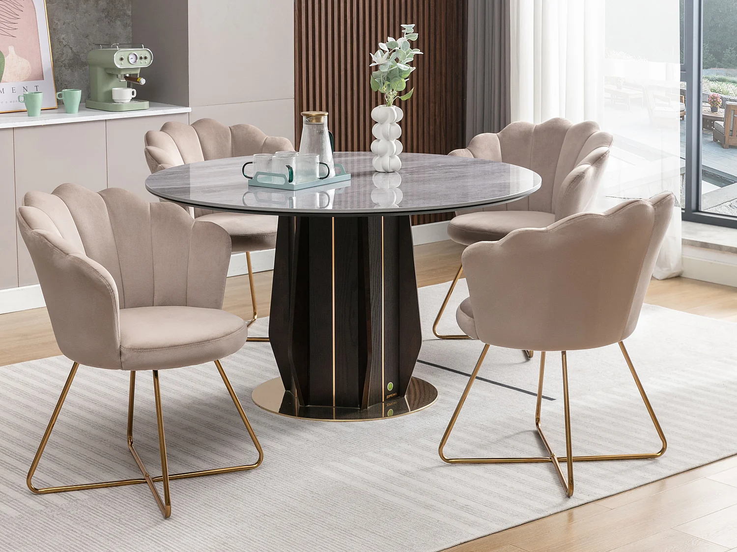 Lot de 6 chaises en velours et métal - Beige et doré - FIORI II