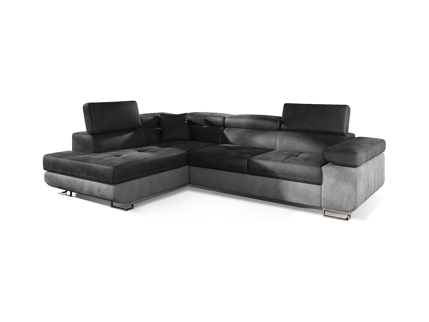Canapé d'angle gauche convertible velours gris clair et gris foncé Marka 275cm