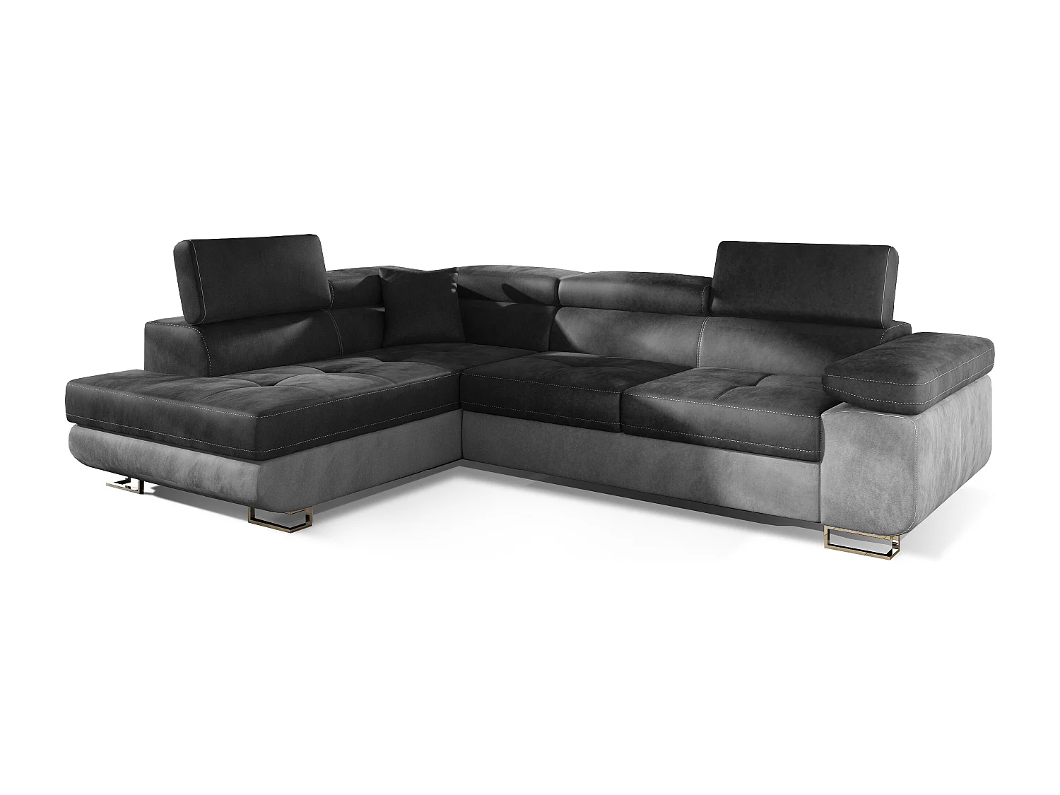 Fluwelen converteerbare hoekbank met opklapbare hoofdsteunen - Marka Collection-Kleur Grijs/donkergrijs-linkerhoek