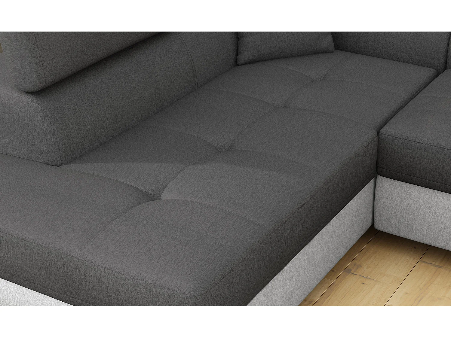 Sofá esquinero convertible en terciopelo con reposacabezas elevables - Colección Marka-Gris/Gris oscuro-Ángulo izquierdo