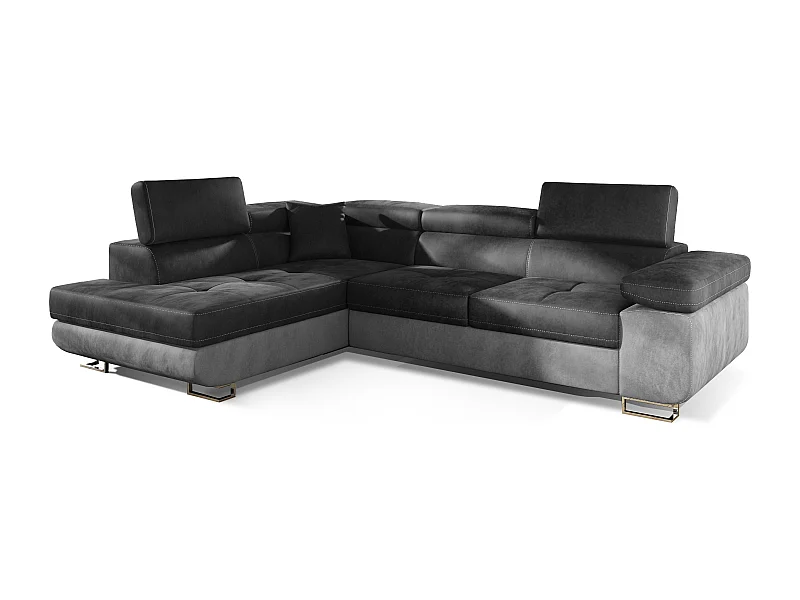 Fluwelen converteerbare hoekbank met opklapbare hoofdsteunen - Marka Collection-Kleur Grijs/donkergrijs-linkerhoek