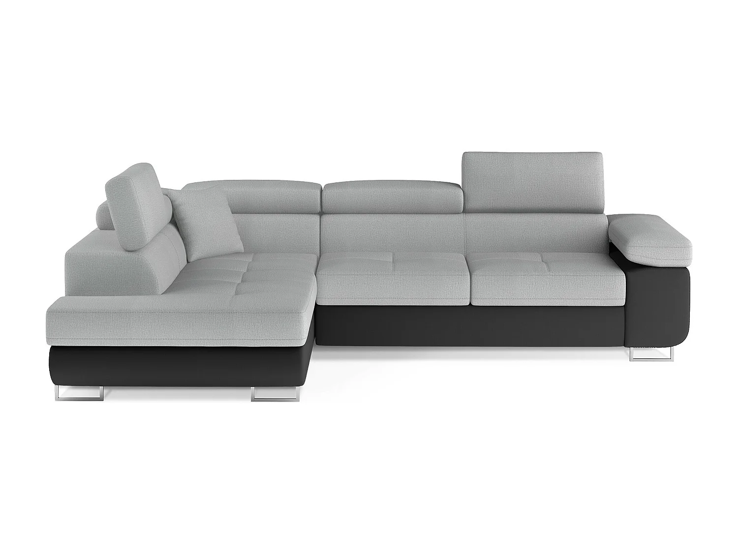 Canapé d'angle convertible velours avec têtières relevables - Collection Marka-Couleur Noir/Gris clair-angle gauche