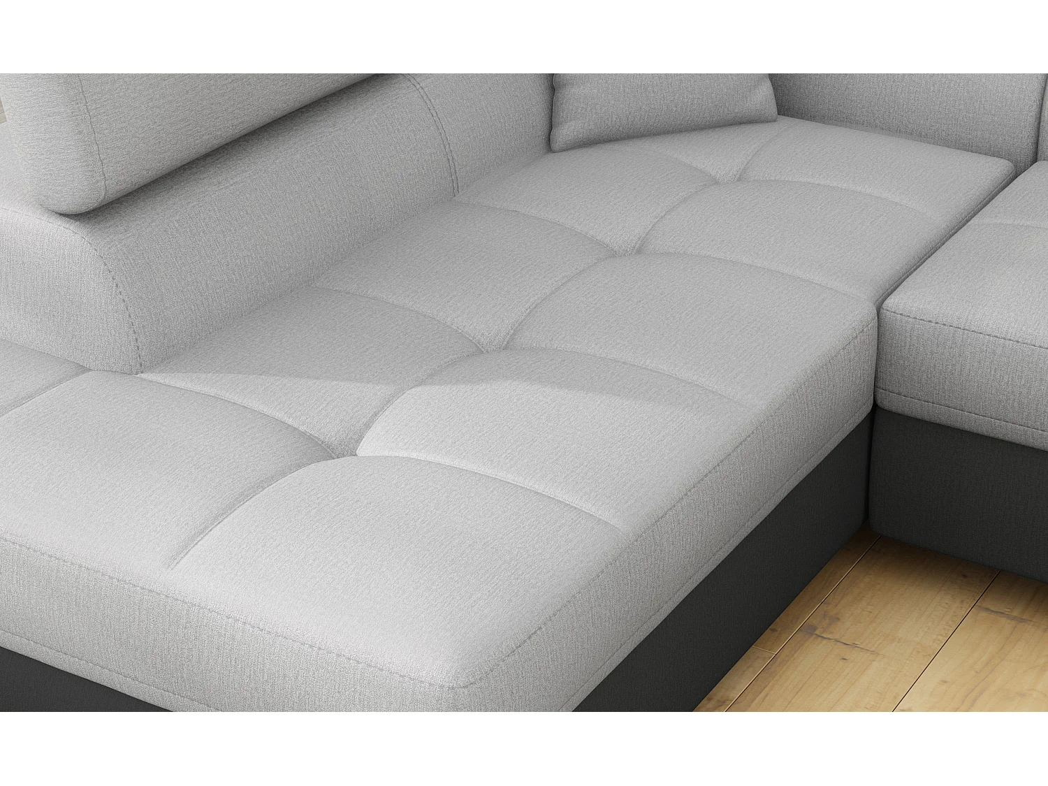 Canapé d'angle convertible velours avec têtières relevables - Collection Marka-Couleur Noir/Gris clair-angle gauche