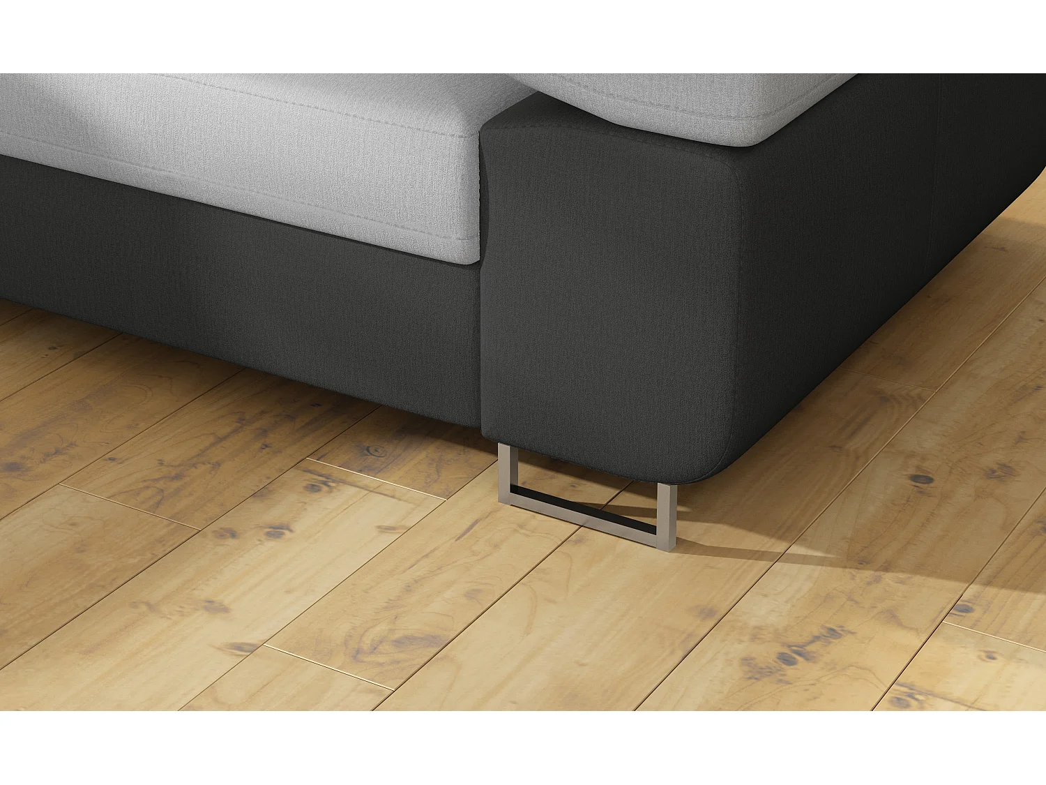 Canapé d'angle convertible velours avec têtières relevables - Collection Marka-Couleur Noir/Gris clair-angle gauche