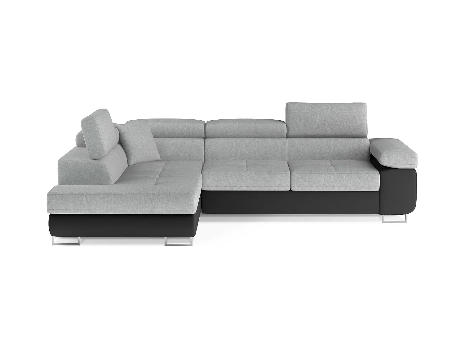 Canapé d'angle convertible velours avec têtières relevables - Collection Marka-Couleur Noir/Gris clair-angle gauche
