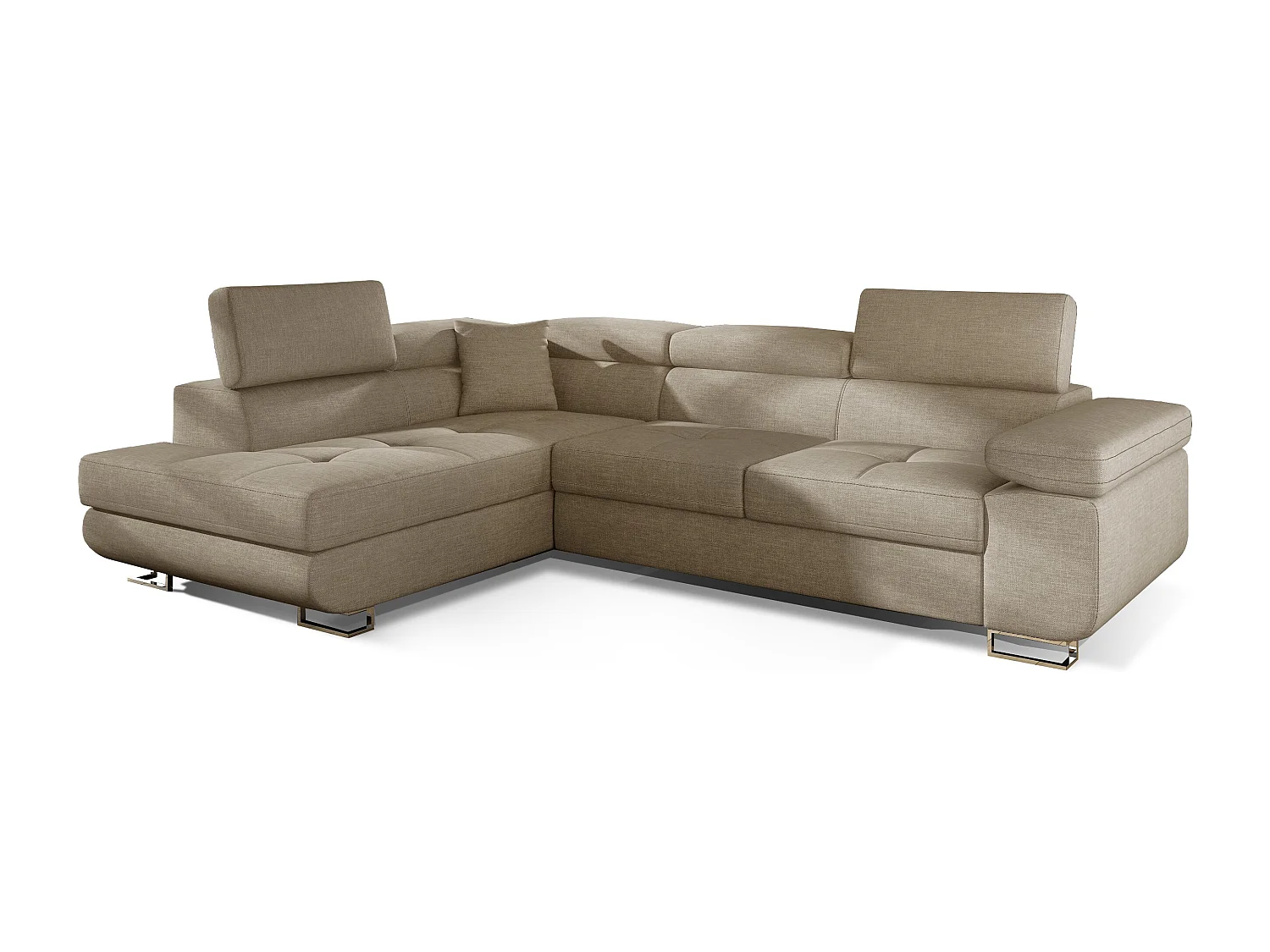 Converteerbare stoffen hoekbank met opklapbare hoofdsteunen - Marka Collection-Kleur Beige-linkerhoek