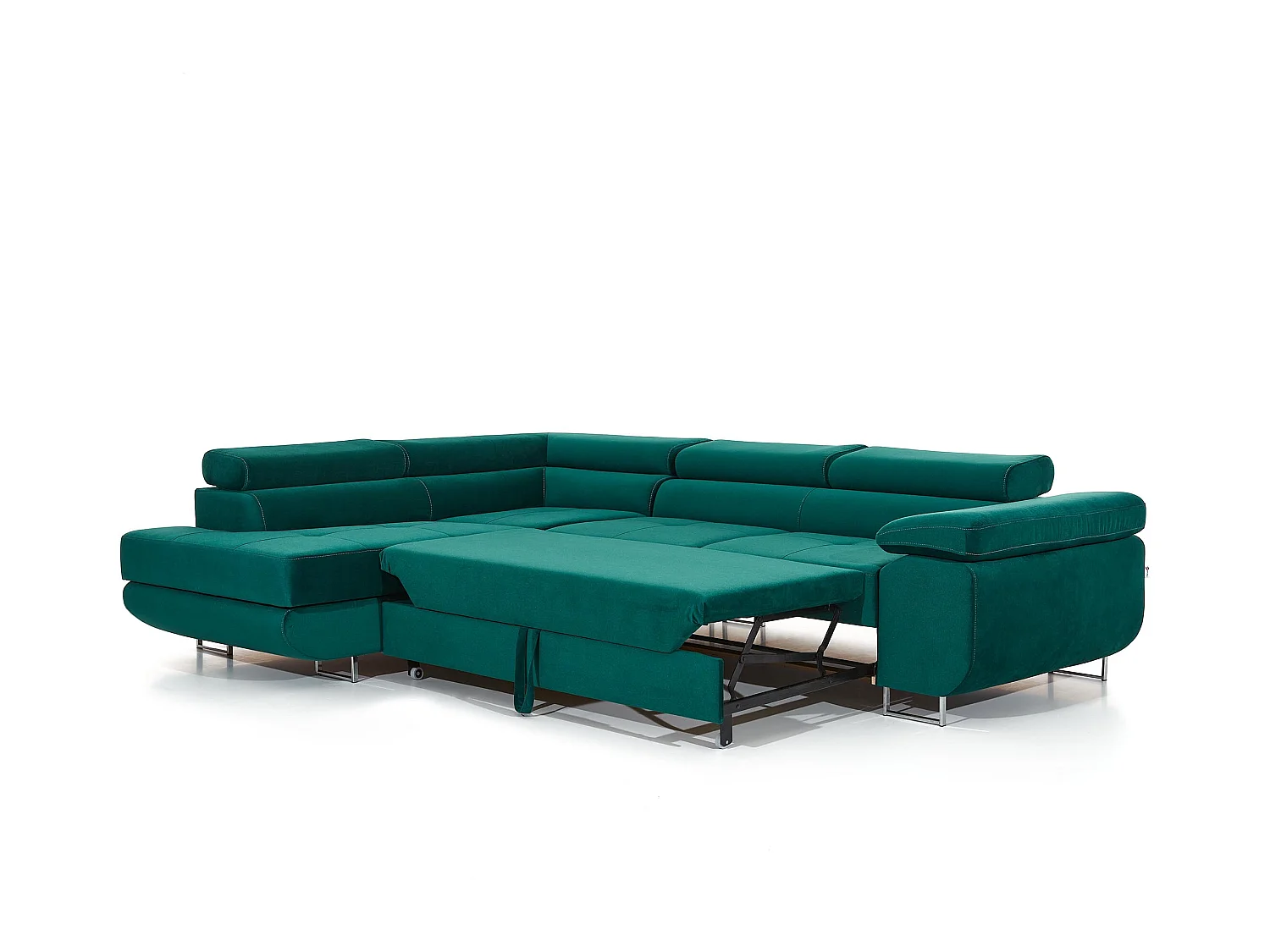 Canapé d'angle gauche convertible tissu beige Ane 275cm