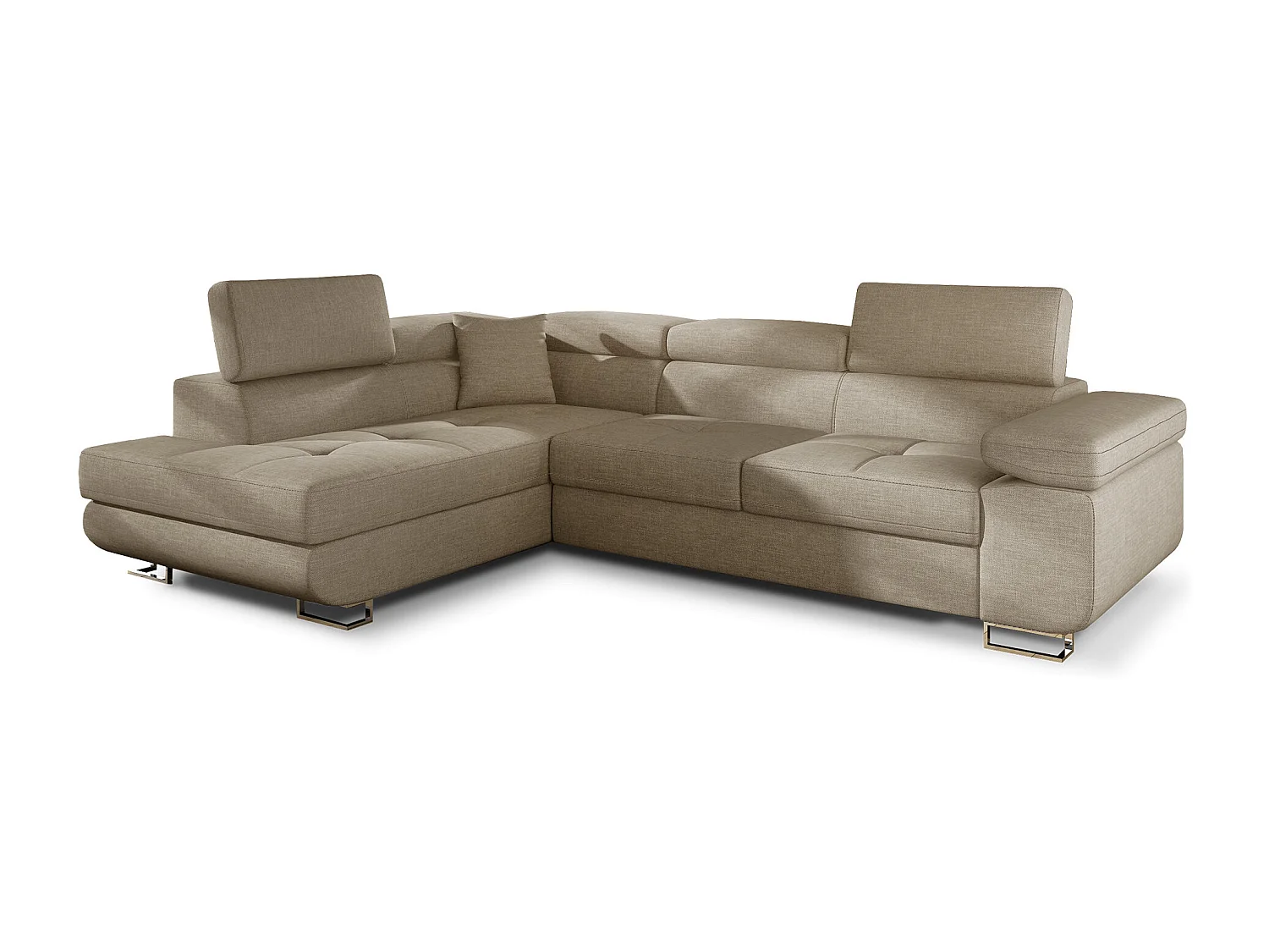 Canapé d'angle convertible tissu MARKA - Coffre et appuis-tête réglables-Beige-angle gauche
