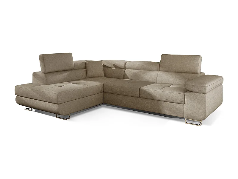 Canapé d'angle gauche convertible tissu beige Ane 275cm