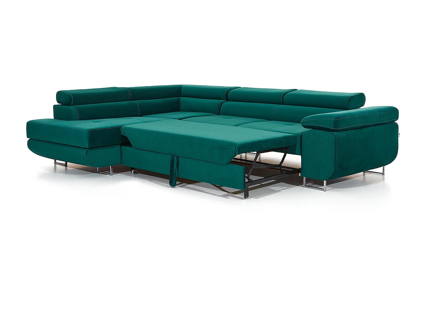 Canapé d'angle gauche convertible tissu vert clair Marka 275cm