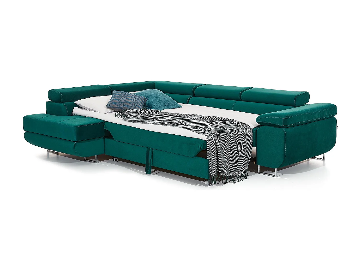 Canapé d'angle gauche convertible tissu vert clair Marka 275cm