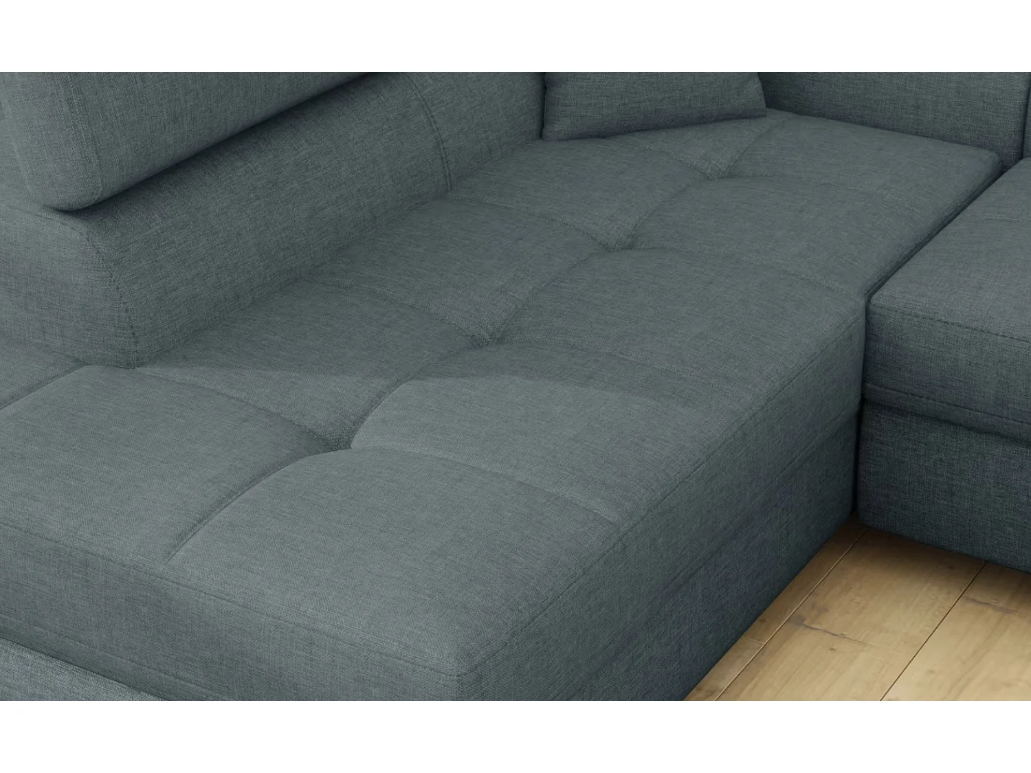 Canapé d'angle convertible tissu MARKA - Coffre et appuis-tête réglables-Vert céladon-angle gauche