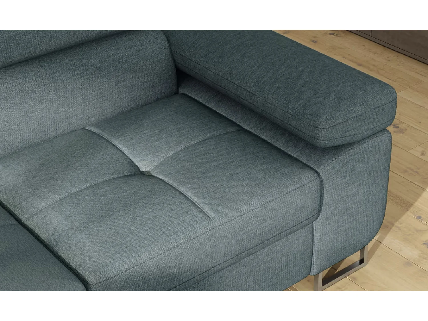 Canapé d'angle convertible tissu MARKA - Coffre et appuis-tête réglables-Vert céladon-angle gauche