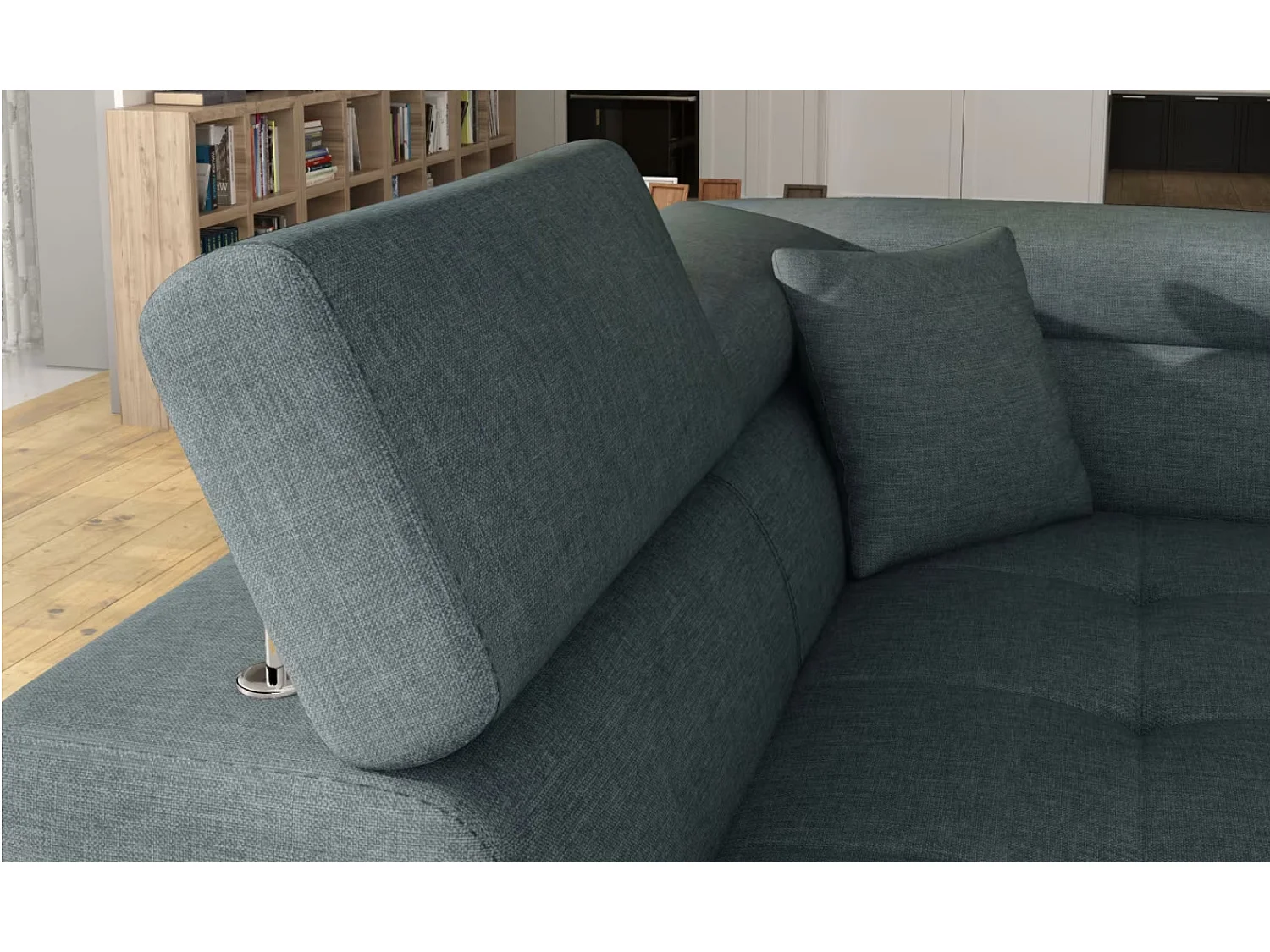 Canapé d'angle convertible tissu MARKA - Coffre et appuis-tête réglables-Vert céladon-angle gauche