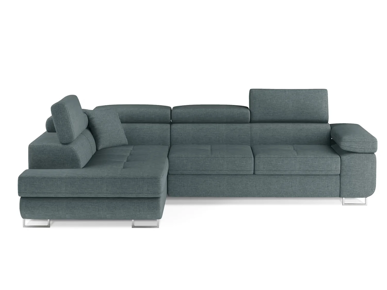 Canapé d'angle convertible tissu MARKA - Coffre et appuis-tête réglables-Vert céladon-angle gauche