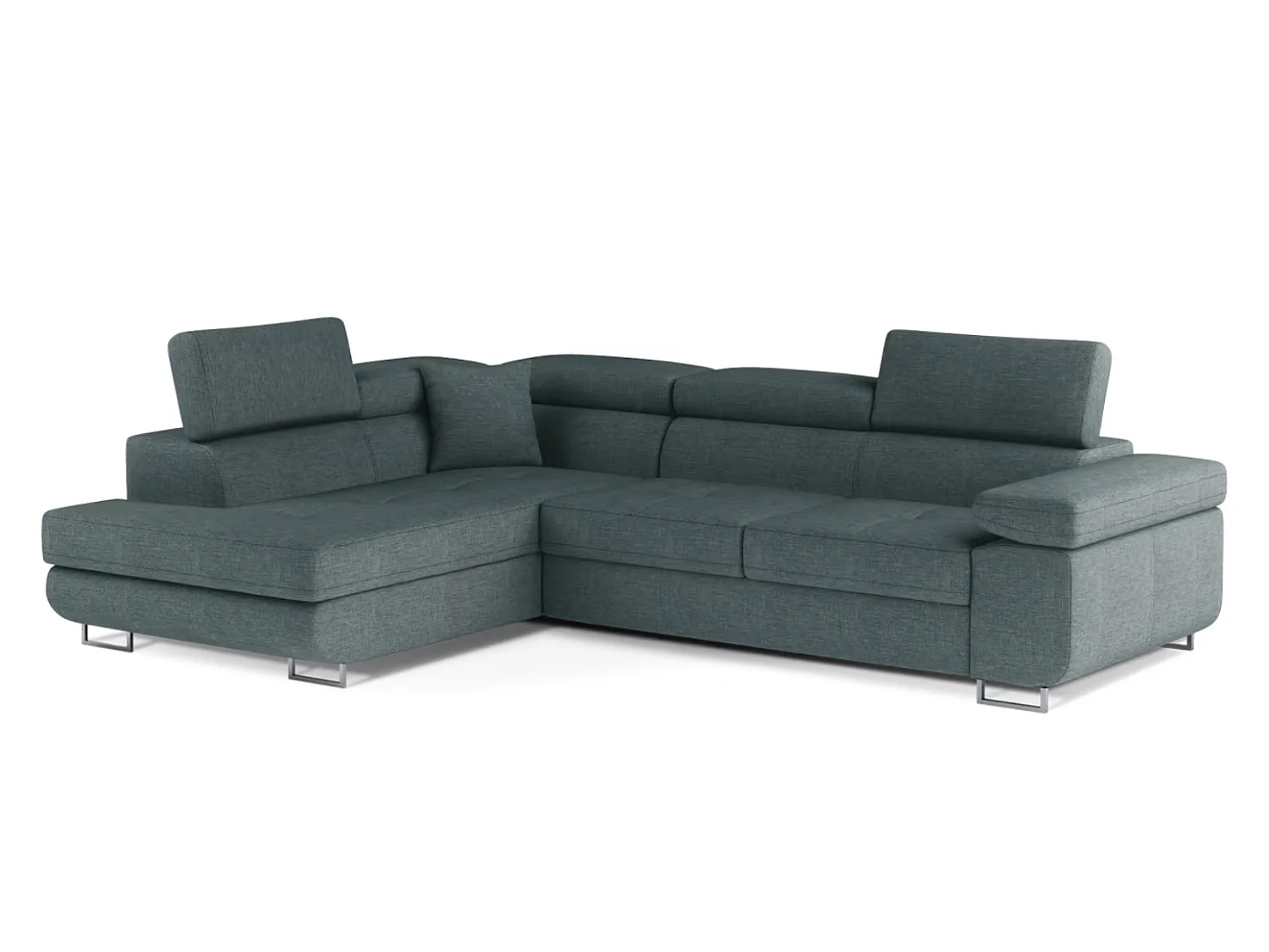 Canapé d'angle convertible tissu MARKA - Coffre et appuis-tête réglables-Vert céladon-angle gauche