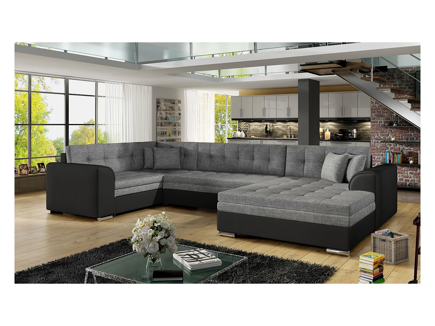Canapé Corner Olio UR/ En Stock/Tissu-Noir&Anthracit/En stock