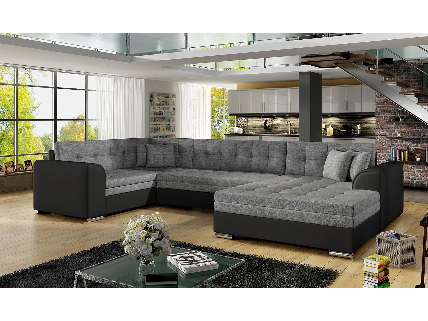 Canapé Corner Olio UR/ En Stock/Tissu-Noir&Anthracit/En stock