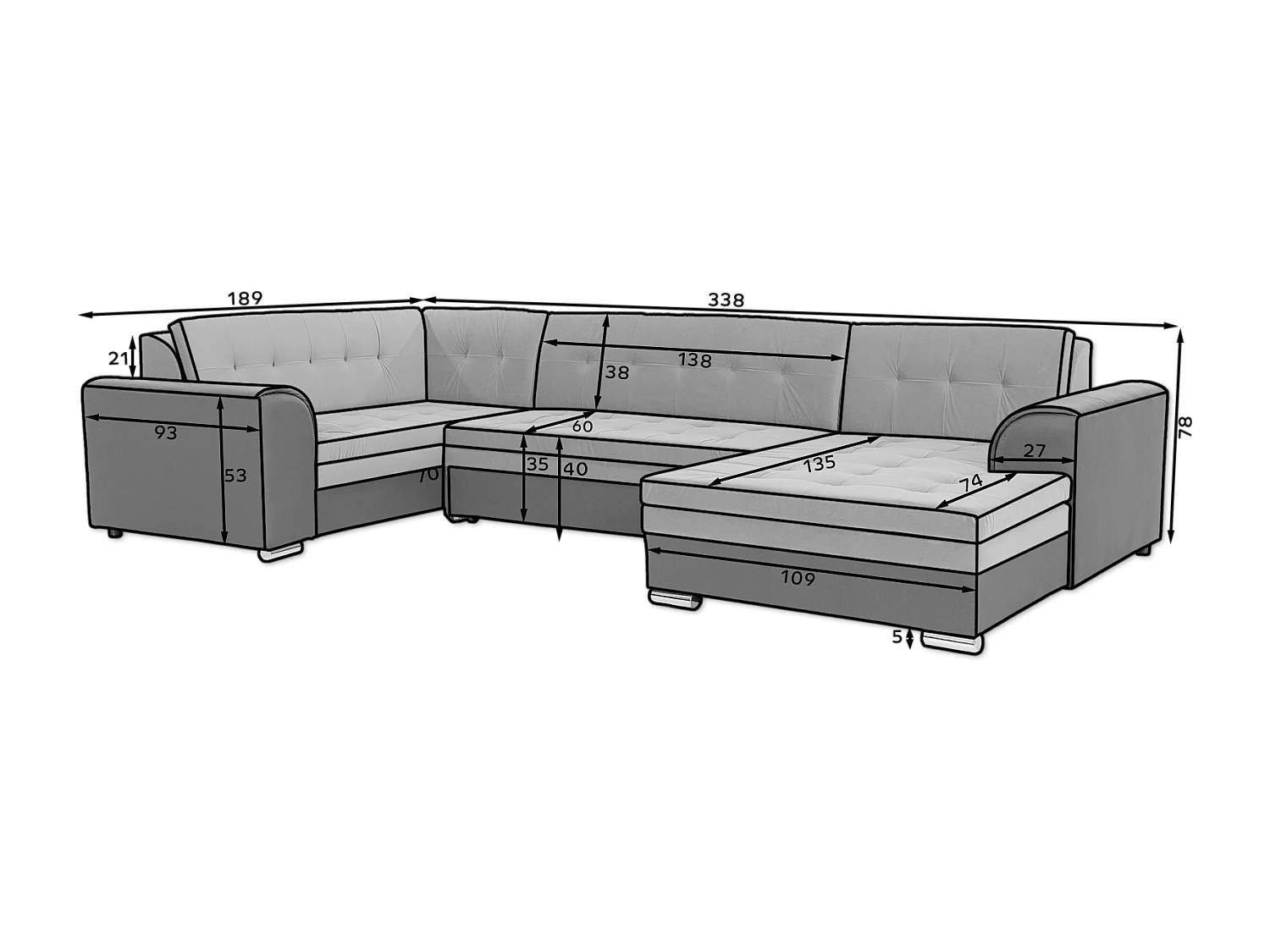 Canapé Corner Olio UR/ En Stock/Tissu-Noir&Anthracit/En stock