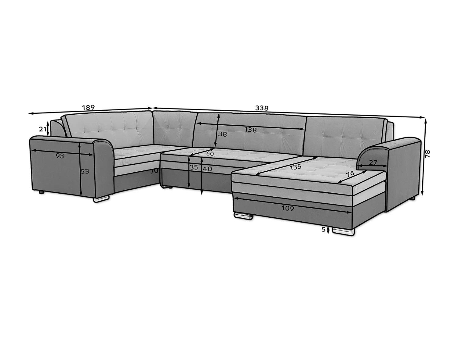 Ecksofa Olio UR /Stoffbezug/Schwarz&Anthrazit/An Lager