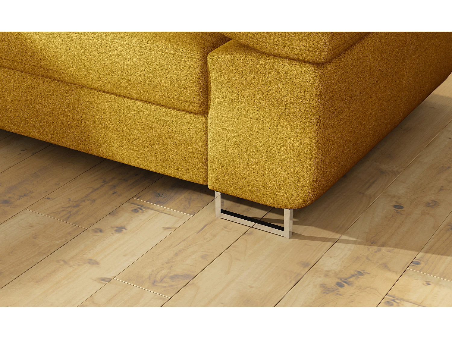 Canapé d'angle convertible velours MARKA - Coffre et appuis-tête réglables-Jaune moutarde-angle gauche