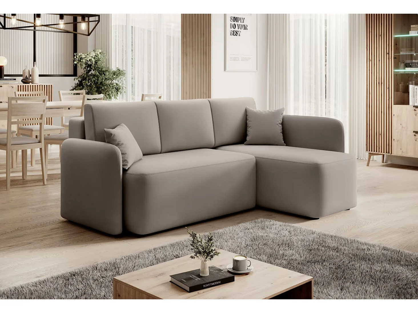 Petit canapé d'angle convertible 3 places tissu TAKIN 206cm-Taupe-angle droit