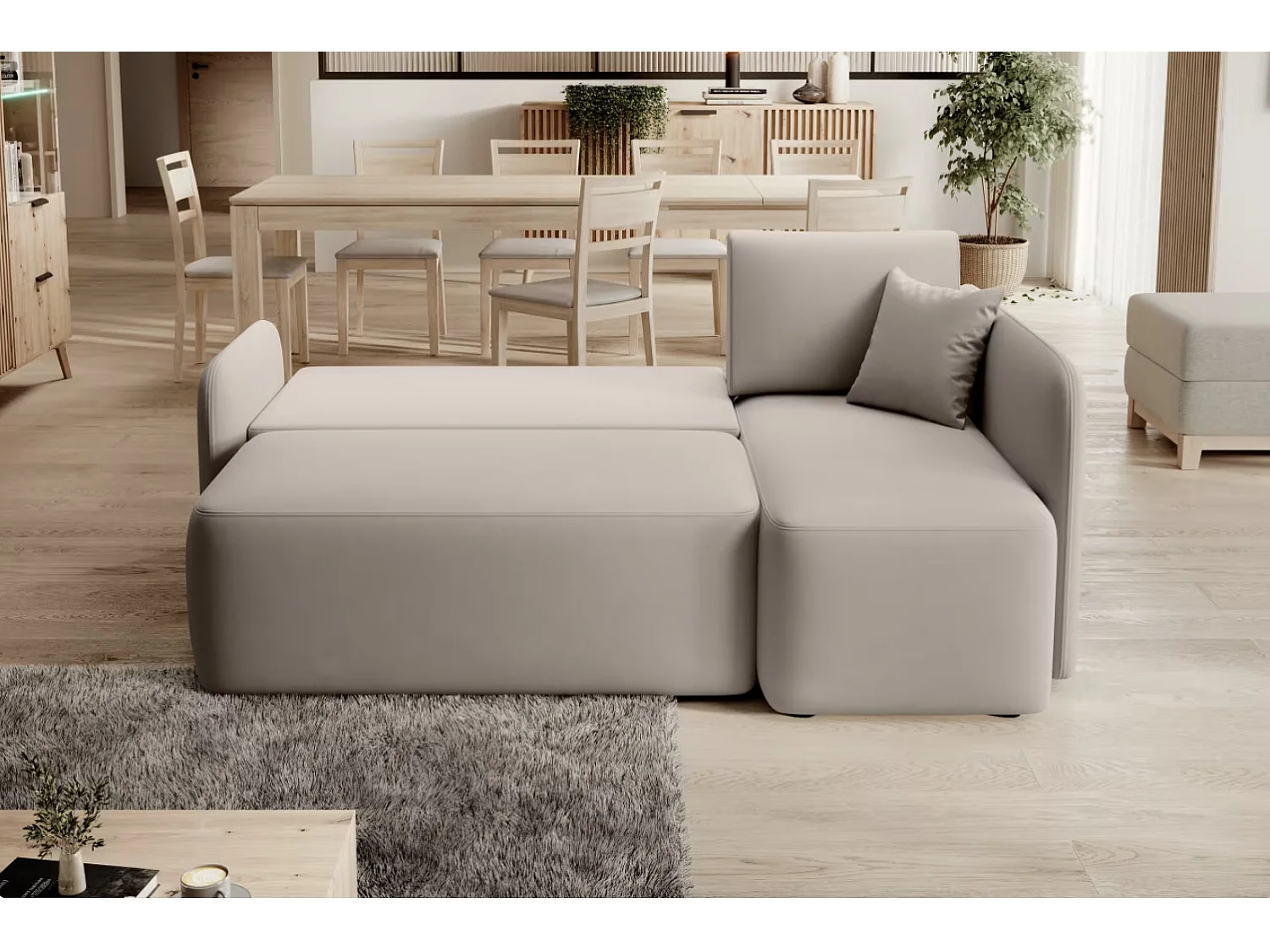 Petit canapé d'angle convertible 3 places tissu TAKIN 206cm-Taupe-angle droit