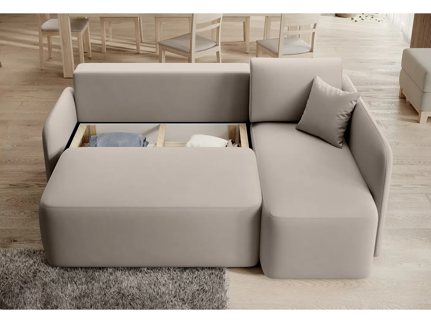 Petit canapé d'angle convertible 3 places tissu TAKIN 206cm-Taupe-angle droit