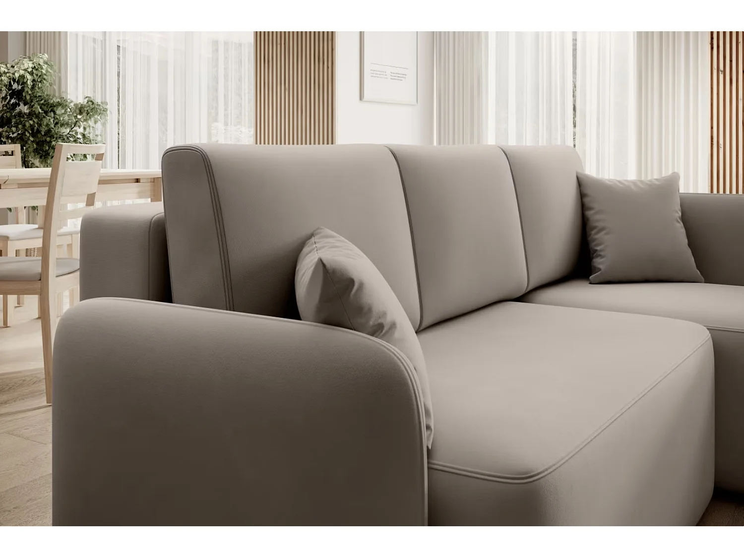 Petit canapé d'angle convertible 3 places tissu TAKIN 206cm-Taupe-angle droit