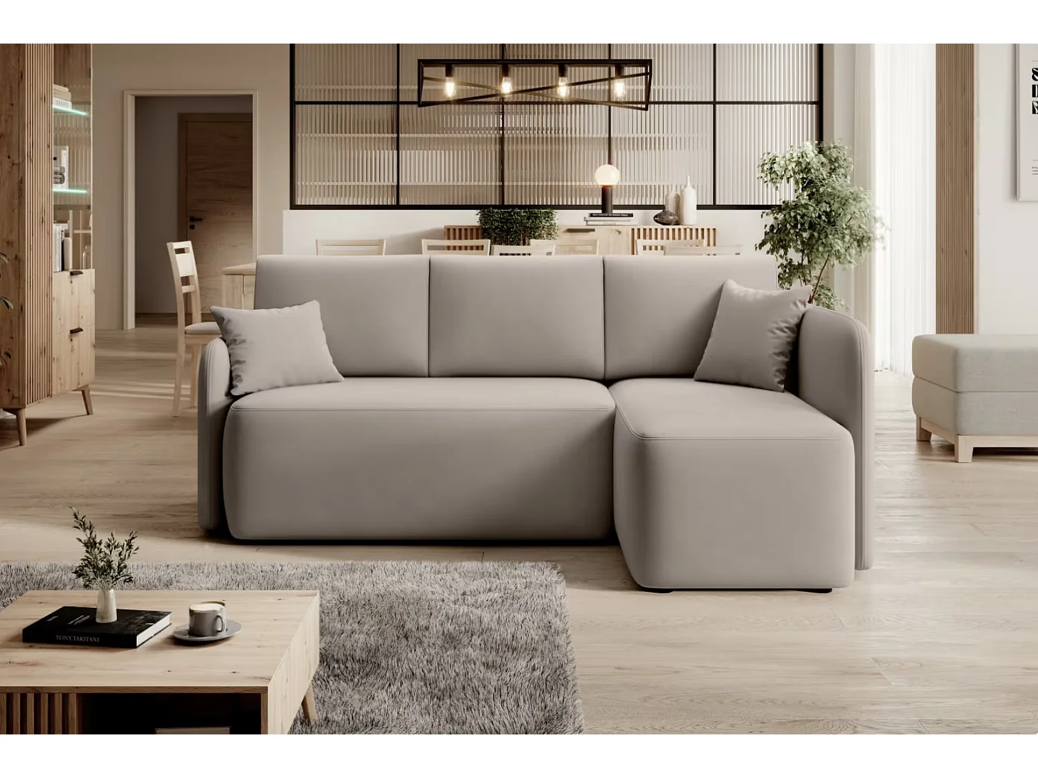 Petit canapé d'angle convertible 3 places tissu TAKIN 206cm-Taupe-angle droit