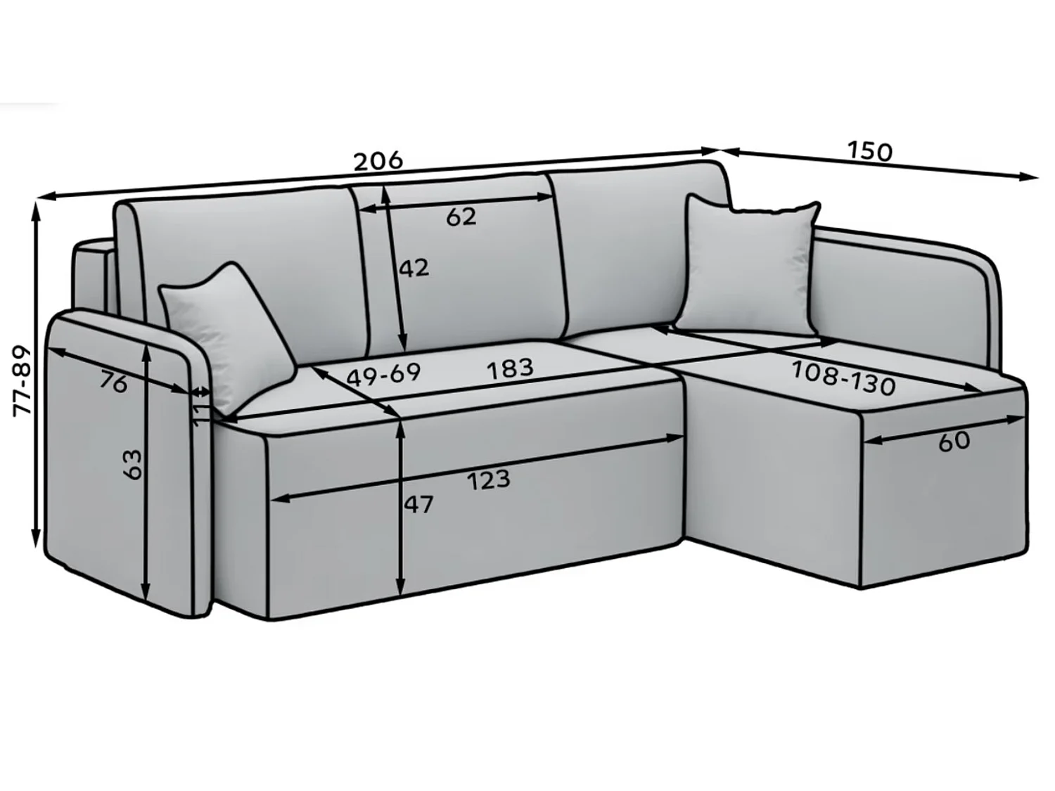 Petit canapé d'angle convertible 3 places tissu TAKIN 206cm-Taupe-angle droit