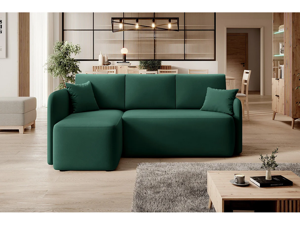 Petit canapé d'angle convertible 3 places tissu vert Takin 206cm-Méridienne A gauche